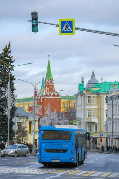 Moskwa Rosja Stycznia 2020 Obraz Autobusu Ulicy Moskwa — Zdjęcie stockowe