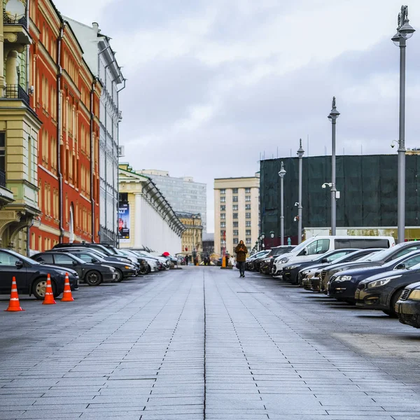 Moskwa Rosja Styczeń 2020 Samochód Parkingu Centrum Moskwy Rosja — Zdjęcie stockowe