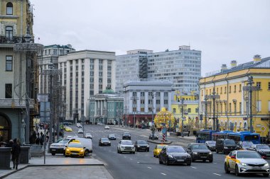 Moskova, Rusya - 27 Ocak 2020: Moskova 'daki trafik görüntüsü