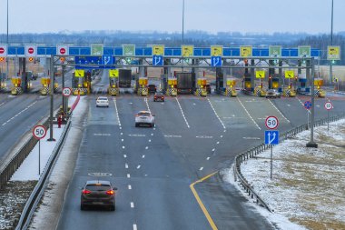 Moscow region, Russia - December, 30, 2019: image of a payment point on the road in the Tula region