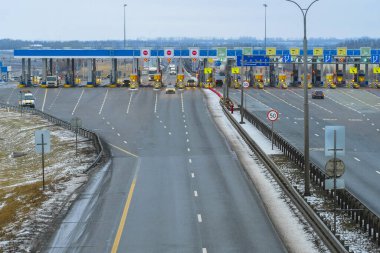 Moscow region, Russia - December, 30, 2019: image of a payment point on the road in the Tula region