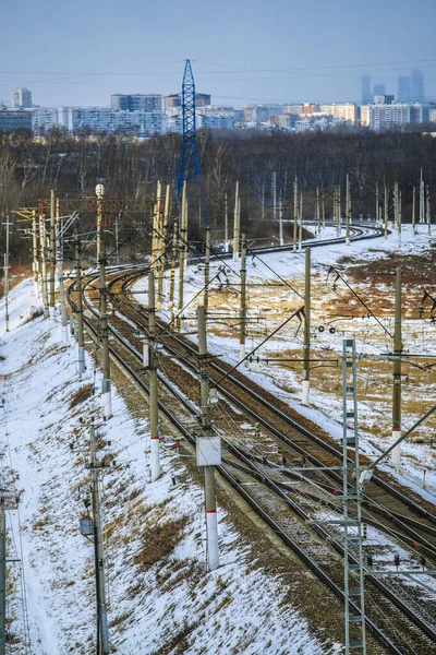 Imagem Trilhos Ferroviários Inverno — Fotografia de Stock