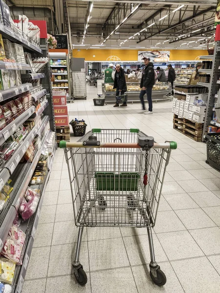 Klimovsk Russia March 2020 Image Shopping Trolley Store Aisle — Stock Photo, Image