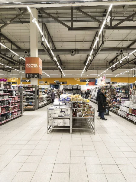 Klimovsk Rusia Marzo 2020 Imagen Del Interior Del Supermercado —  Fotos de Stock