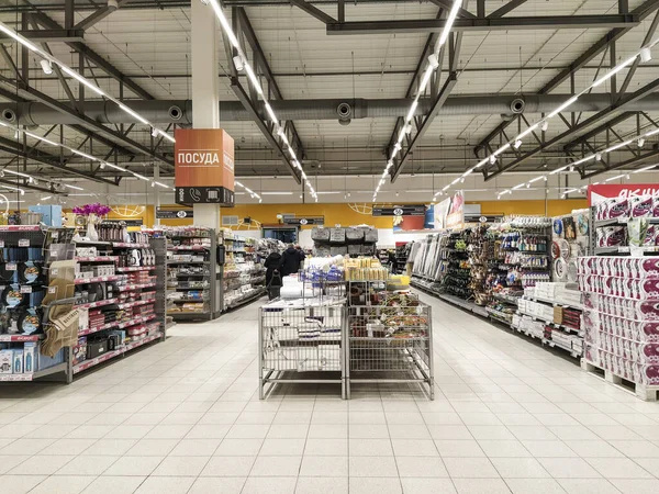 Klimovsk Rusko Březen 2020 Obraz Interiéru Supermarketu — Stock fotografie