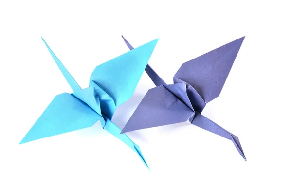 Dwa Żurawie Origami Izolowane Nad Białym — Zdjęcie stockowe