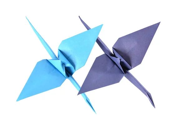 Twee Origami Kraan Geïsoleerd Witte Achtergrond — Stockfoto