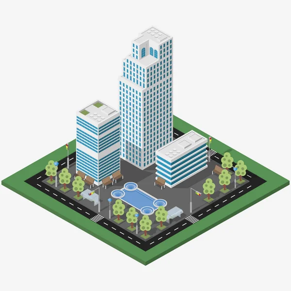 Megalópolis isométrica ciudad de negocios — Archivo Imágenes Vectoriales