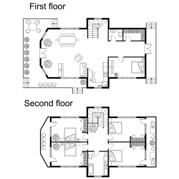 Építészeti terv egy emeletes ház. — Stock Vector