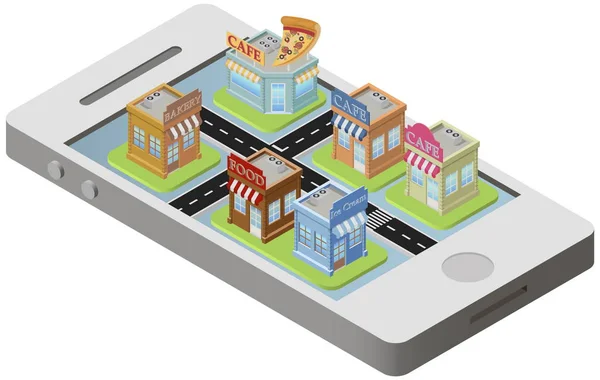 Plan de ville isométrique sur smartphone — Image vectorielle