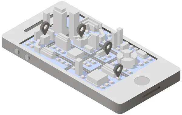 Plan miasta izometryczny na smartphone — Wektor stockowy