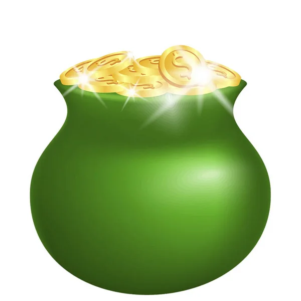 Groene pot met glimmend goud — Stockvector