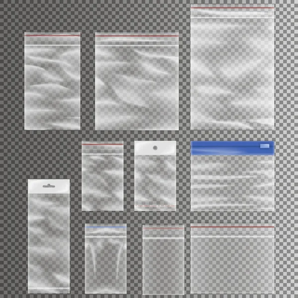 Прозора колекція пластикових кишенькових пакетів — стоковий вектор