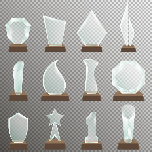 Zestaw nagród trofeum przezroczyste szkło — Wektor stockowy