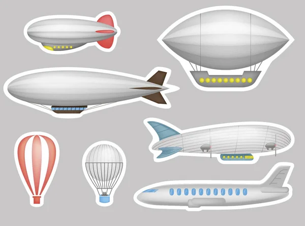만화 풍선, 비행선과 비행기 — 스톡 벡터