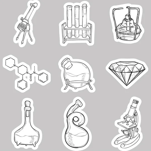 Doodle lab equipment stickers — Stock Vector