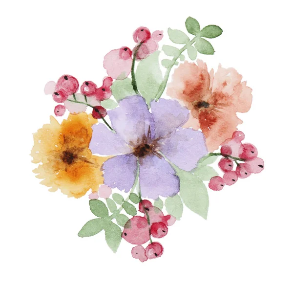 Μπουκέτο λουλούδια ακουαρέλα — Φωτογραφία Αρχείου