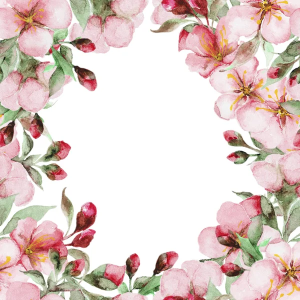Acuarela sakura flores tarjeta —  Fotos de Stock
