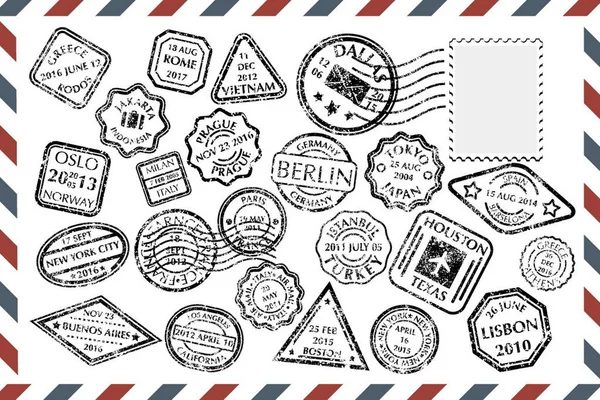 Timbres postaux placés sur l'enveloppe — Image vectorielle