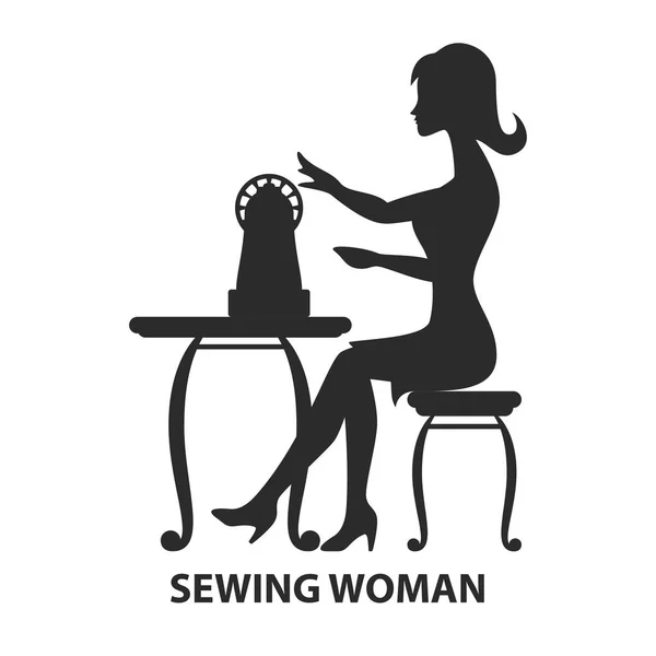 Mulher sentada com máquina de costura — Vetor de Stock