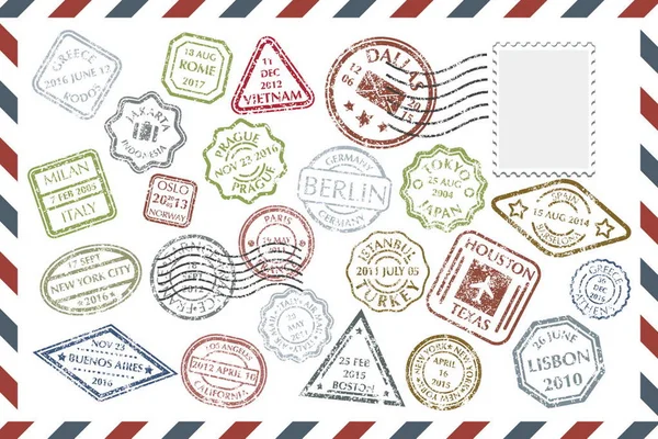 Postal Stamps set on envelope — Stock Photo, Image