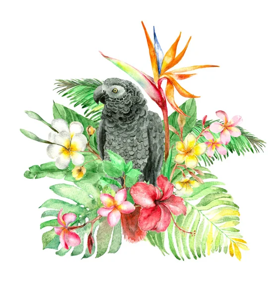 Tropiska akvarell bukett — Stockfoto