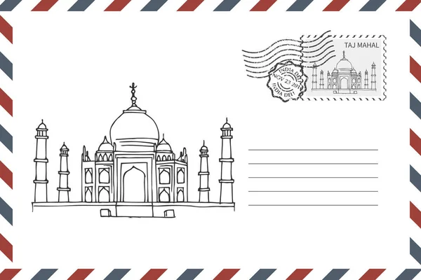Hindistan 'da Taj Mahal el yazısıyla yazılmış bir zarf. — Stok Vektör
