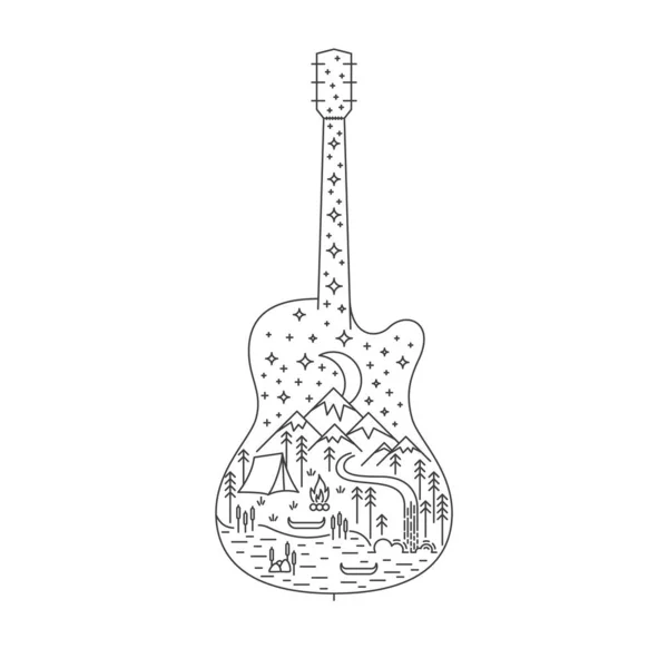 Zeltlagerszene in der Gitarre — Stockvektor