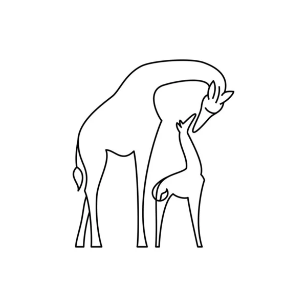 Silhouetten Von Mutter Und Jungen Giraffen Linearen Stil Giraffenfamilie Vektorillustration — Stockvektor