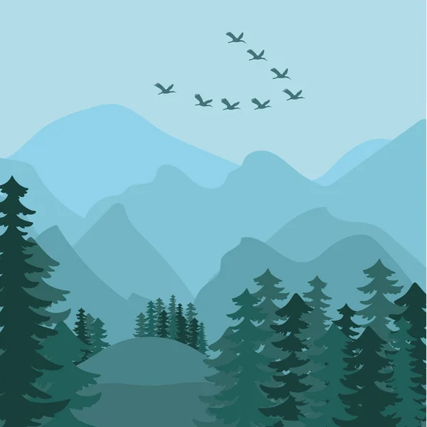 Dağların mavi sisli siluetleriyle vektör manzarası — Stok Vektör