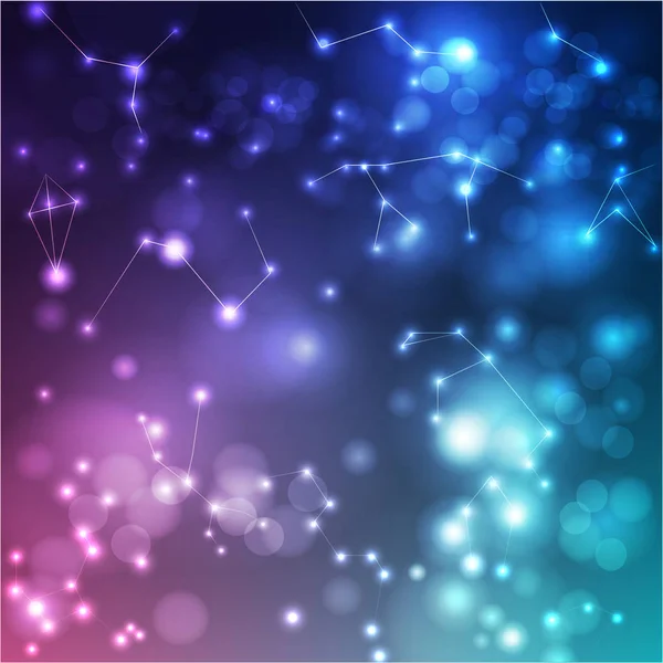 Space cosmic constellation with stars on a blurred background with lights — Stock Vector