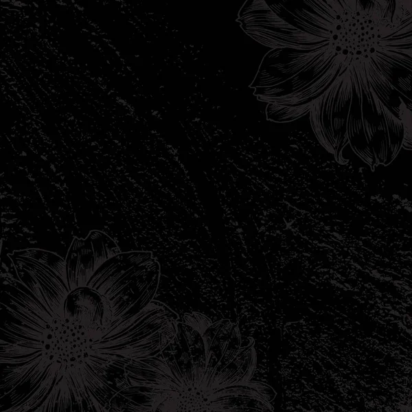 Textura floral negra con flores en estilo retro. — Vector de stock