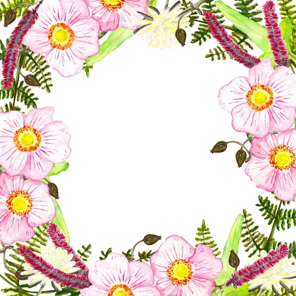 デザイン、招待状、グリーティングカードのための水彩花の花輪 — ストック写真