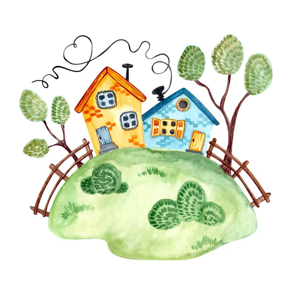 Mese ház a faluban, akvarell — Stock Fotó