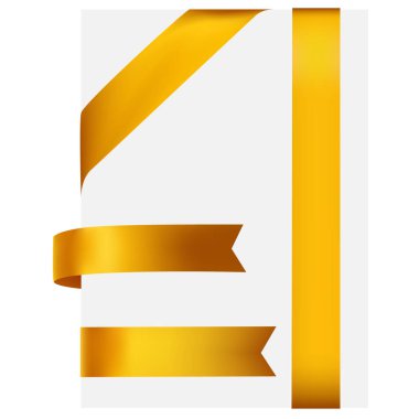 Altın saten kurdele, beyaz arka planda izole edilmiş, vektör ilüstrasyonu