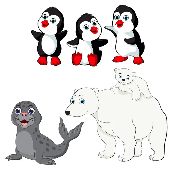 Set Hand Drawn Arctic Animals White Background Vector Illustration — Stock Vector