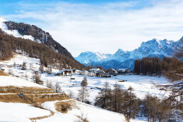 Bos-cha  is a hamlet in the left side of the valley of the Unterengadins. — Stock Photo, Image