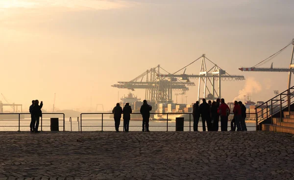 Veduta del porto di Amburgo all'alba, Germania . — Foto Stock