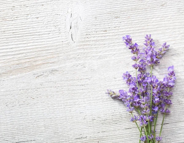 Few sprigs of lavender on an old wooden background — Stock Photo, Image