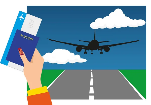 Elde seyahat biletleri ve uçak pisti üzerinden kalkış.