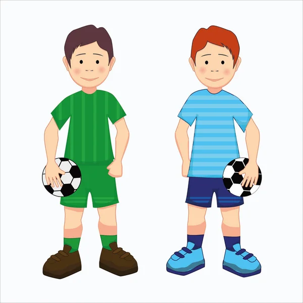 Dwóch Chłopców Różnych Postaciach Piłkami Rękach — Wektor stockowy