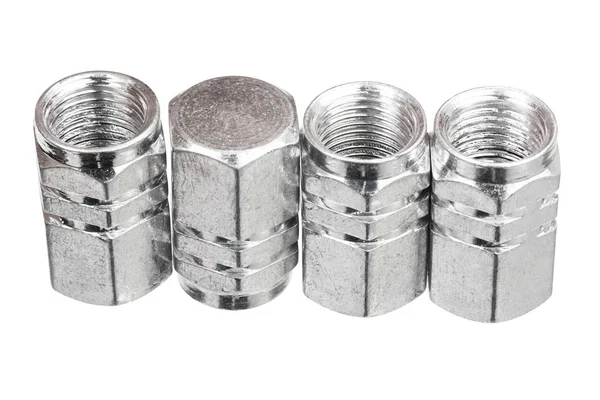 Gümüş alüminyum lastik valf kapakları — Stok fotoğraf