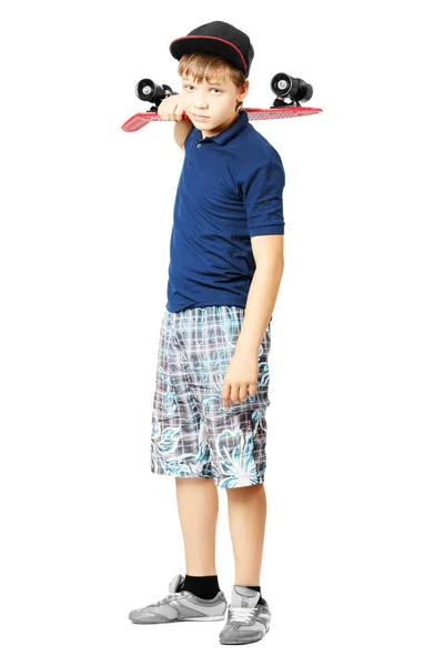 Full-length portrait of a teenager with a skateboard — Stock Photo, Image