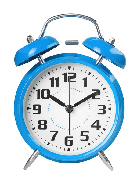 Relógio de alarme retro azul, com um mostrador grande, isolado sobre fundo branco — Fotografia de Stock