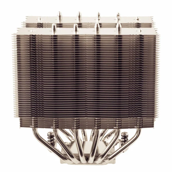 Modern computer two sectional radiator of cpu cooler with heat pipes isolated on white background. — Stock Photo, Image