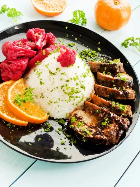 쌀과 돼지고기 등심 — 스톡 사진