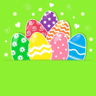 Paskalya renkli yumurtalar kart vektör resimleme arkaplanı.