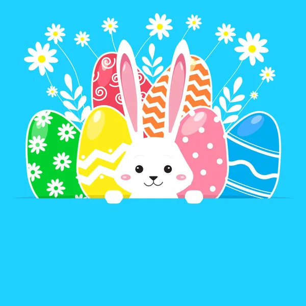 Пасхальный Милый Кролик Красочные Яйца Карточки Векторной Иллюстрации Фон — стоковый вектор