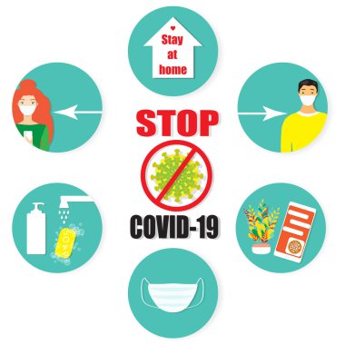 Coronavirus kendini karantinaya alır temel kurallar bilgi ve vektör illüstrasyon kavramı.