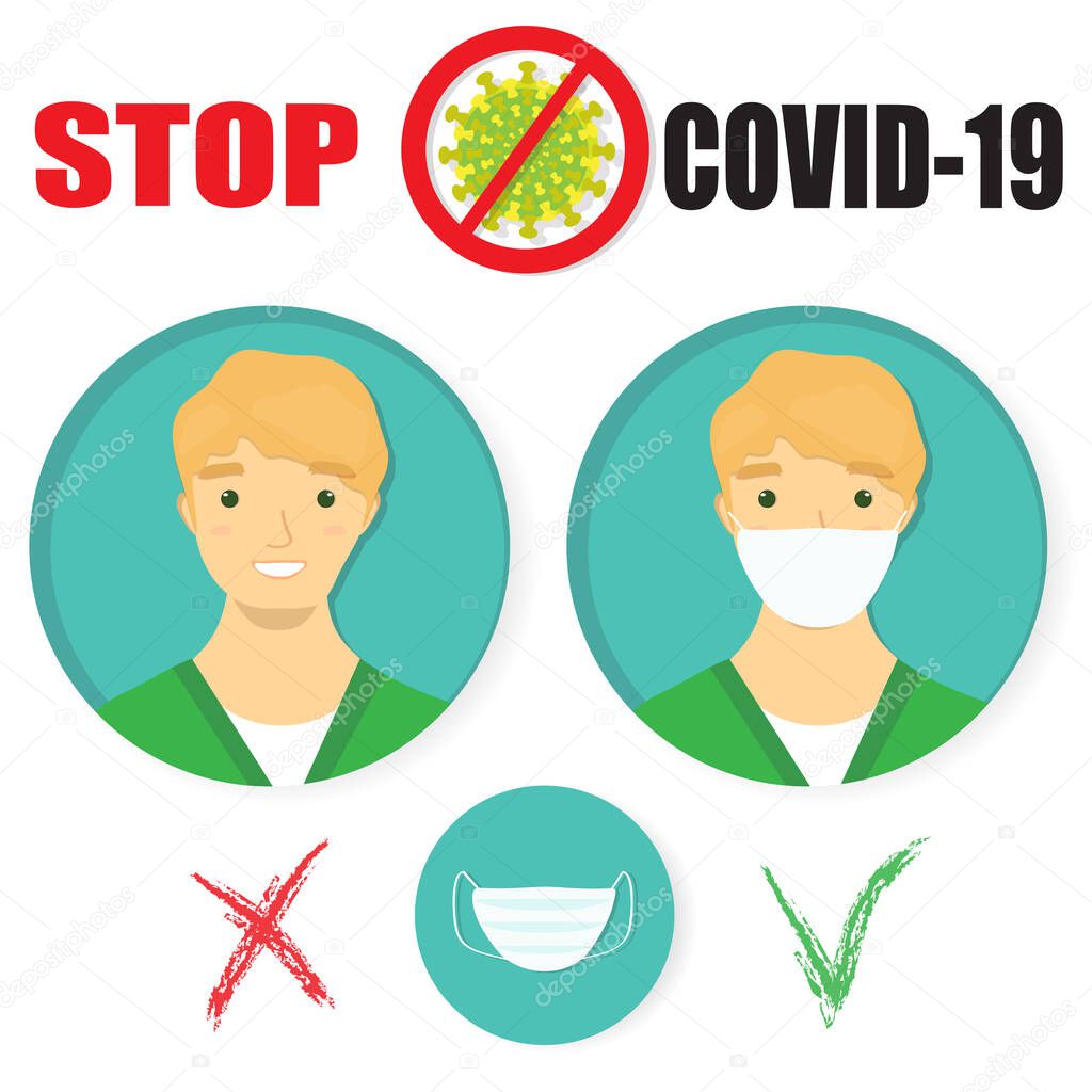 Coronavirus self and others protection main rule infographic. Wear a mask.  Vector illustration concept.